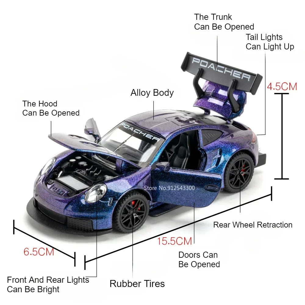 Scala 1:32 Huayra R GT3-RS Modello di auto sportiva Giocattolo Suono Luce Tirare indietro Porte aperte Modelli di auto da corsa Hobby Ornamenti Regali