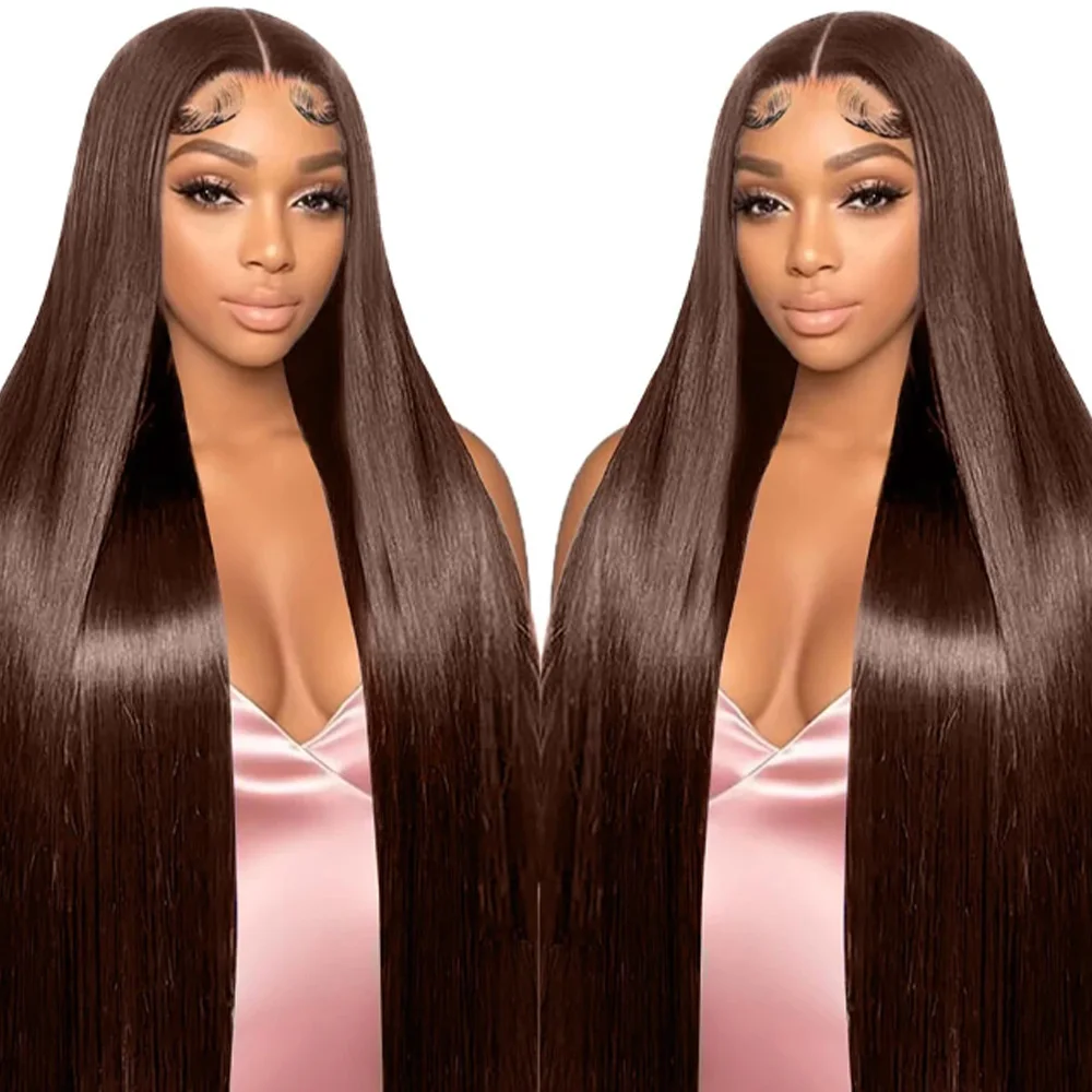 

40 Inches Chocolate Brown Straight 13x6 Lace Front 100% Human Hair Wig 13x4 HD Transparent Lace Frontal Wigs Brazilian for Women