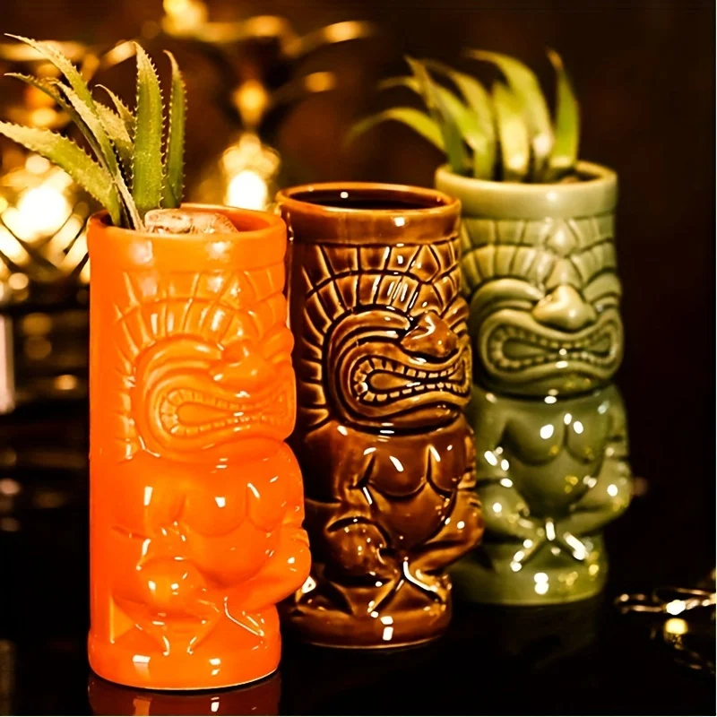 1pc 350ml Cocktail Mug Summer Beverage Cup Tropical Tiki Exotic Ceramic Drinking Cup with Hawaiian Print Premium Drinkware Gift