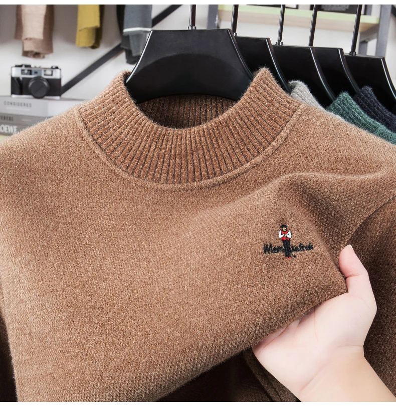 Suéter grueso de piel de visón para hombre, ropa de invierno, suéter de lana con Base de punto, Top de terciopelo de una pieza