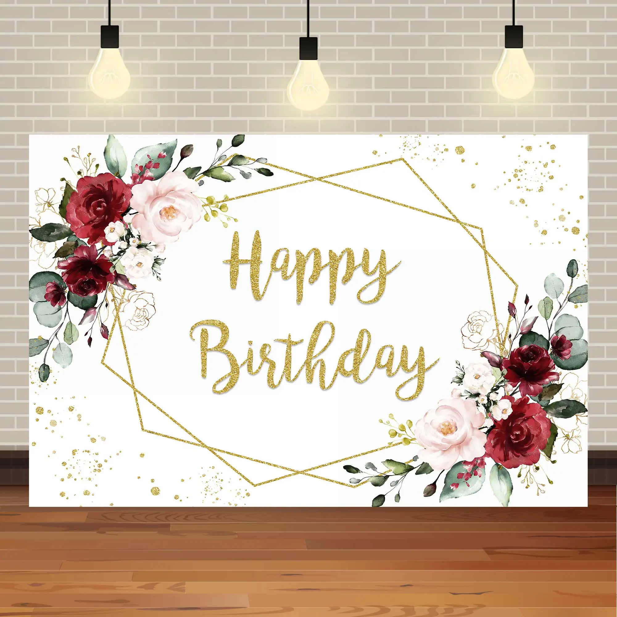 Neoack bunga daun pesta ulang tahun bayi Shower latar belakang merah muda bunga daun hijau perlengkapan dekorasi pernikahan Photocall Gold Dot