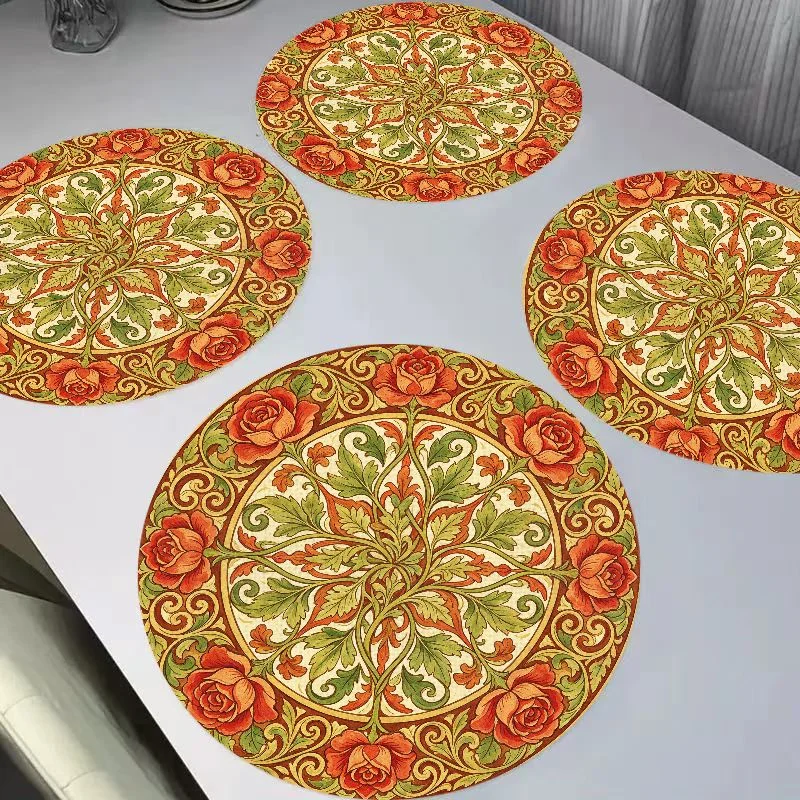 VIKAMA Warm Orange Sun Circular Round Linen Placemats Heat Resistant Wear-Resistant for Dining Table Kitchen Decor