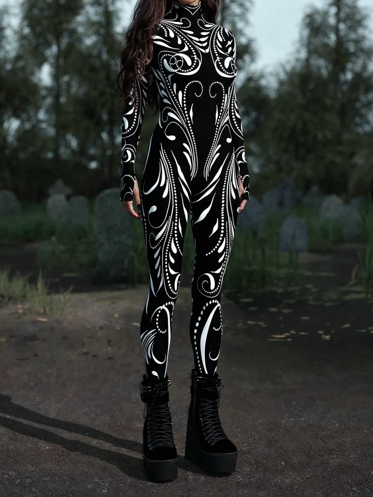 Halloween Damen Mechanischer Bodysuit Cosplay Punk-Stil Gothic Bodysuit Futuristische Technologie Elektronisches Cooles Rave-Party-Set – Detail 2