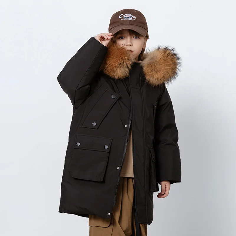 

Russia Winter New Down Jacket Thicker 90 White Duck Down Outerwear For Boys Children Real Fur Collar Kids Down Parka Coat Wz1381