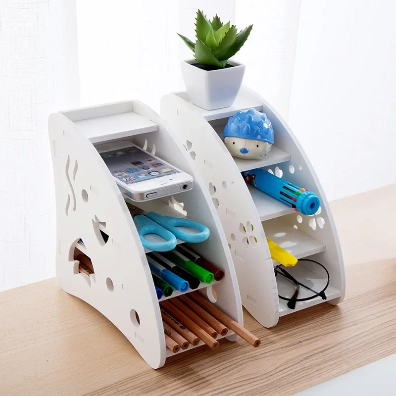 Eco-friendly Plastic Wood TV Air Conditioner Remote Control Holder Home Office Sundries Storage Case Desk Organizer Box