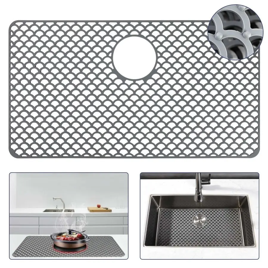 

Защитный коврик для раковины 28x15 с задним сливным отверстием, термостойкий, нескользящий, подходит для посудомоечных машин, большой коврик для кухонной мойки в стиле фермерского дома