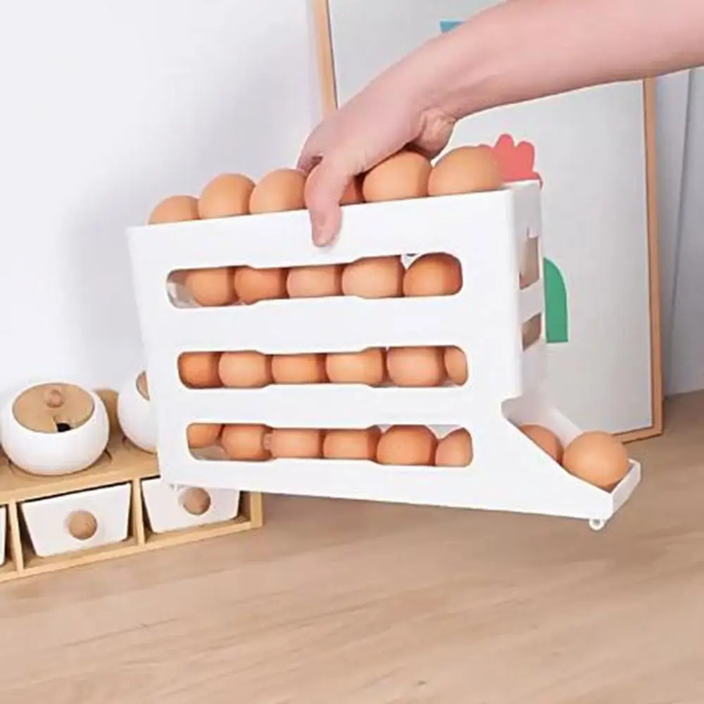 

3/4 Layers Refrigerator Side Door Egg Dispenser Plastic Large Capacity Automatic Rolling Egg Holder Fresh-Keeping Space Saving