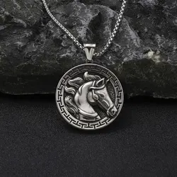 Trendy Stainless Steel Chain Necklace Antique Horse Pendant Men Vintage Cool Street Hip Hop Jewelry  Gifts Factory Price