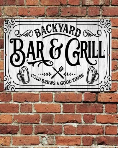 Backyard Bar Grill Sign Metal Aluminum 8”x12” Good Brews Good Times Porch Patio-Aluminum
