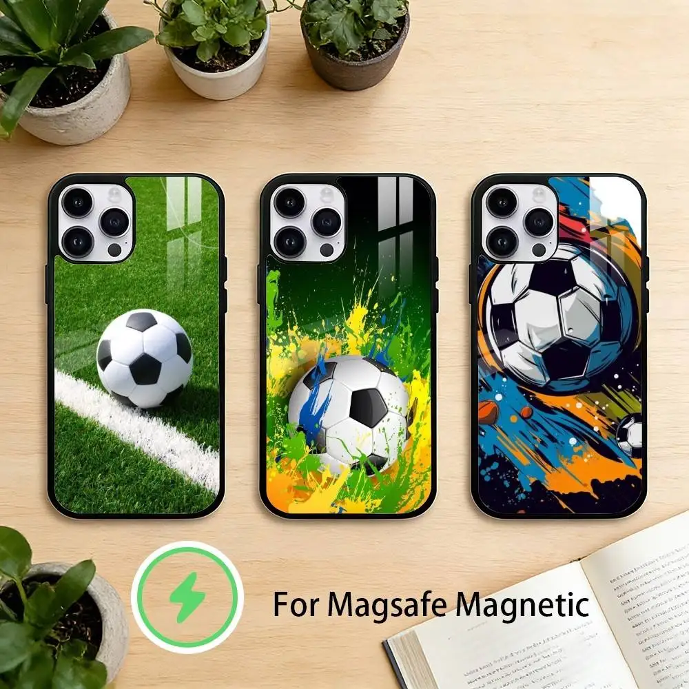 Football Soccer Ball Phone Case For iPhone 17,16,15,14,13,12,Plus,Pro,Max For Magnetic Wireless Charge