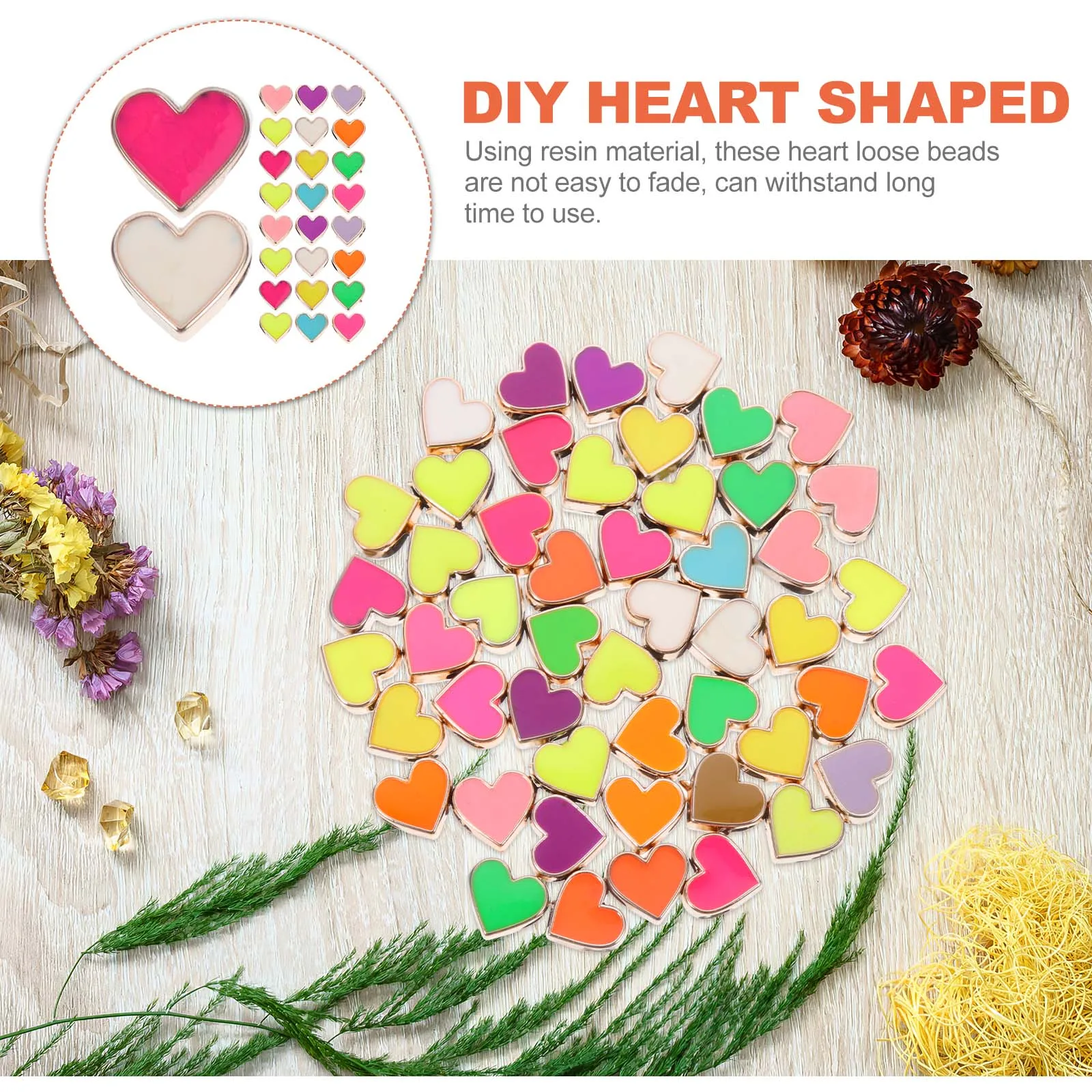 

50 шт. бусин-разделителей из смолы в форме сердца, рассыпные бусины для изготовления ювелирных изделий, ожерелий, браслетов, аксессуаров для рукоделия, подвески-сердечки для творчества