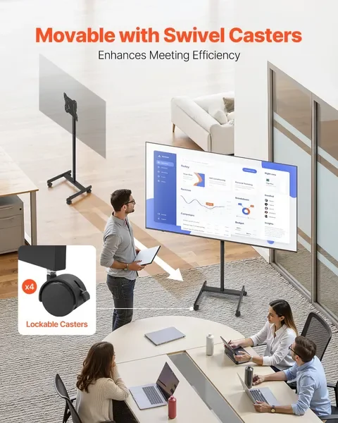 Supporto TV con rotelle per schermi da 17-55 pollici, portatile con ruote, può contenere 44 libbre, VESA 200x200 mm