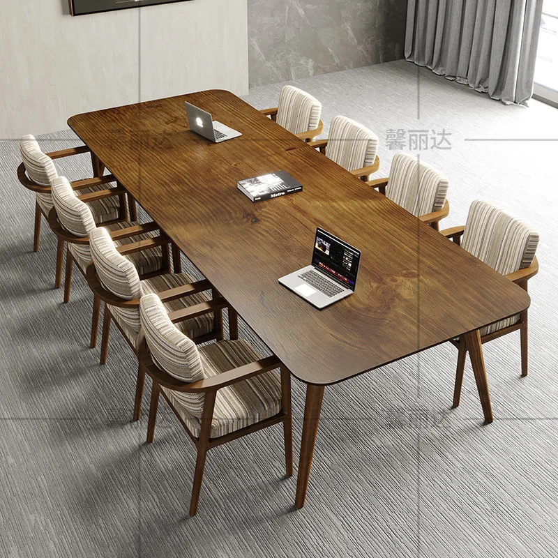 All solid wood conference table long table simple modern wood workbenc