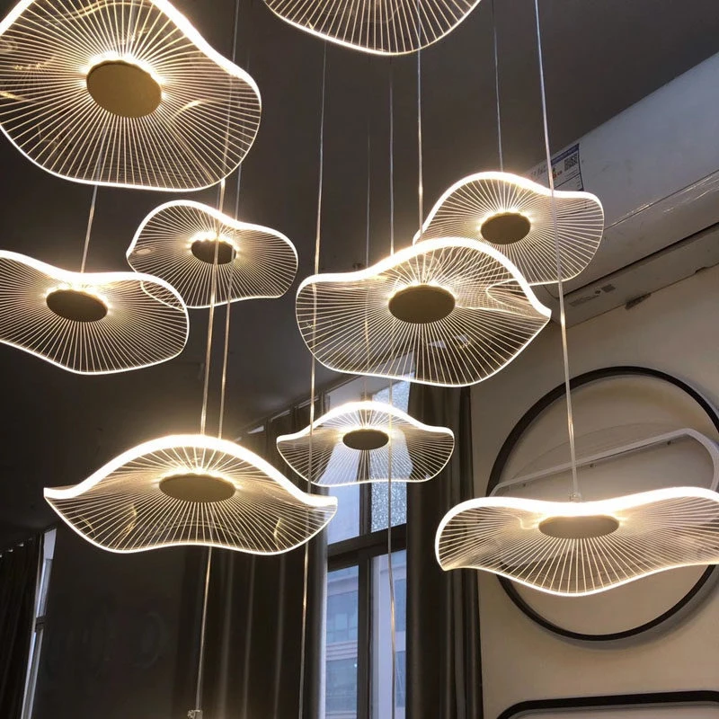 Lotus leaf chandelier Design Acrylic Lust Modern flower chandelier restaurant hotel lobby villa stair Long chandelier