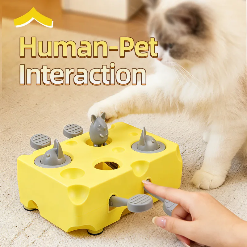 Cheese Whack A Mole Teaser Box Cat Snack Reward Machine Rotating Toy Interactive Self Entertainment Ball