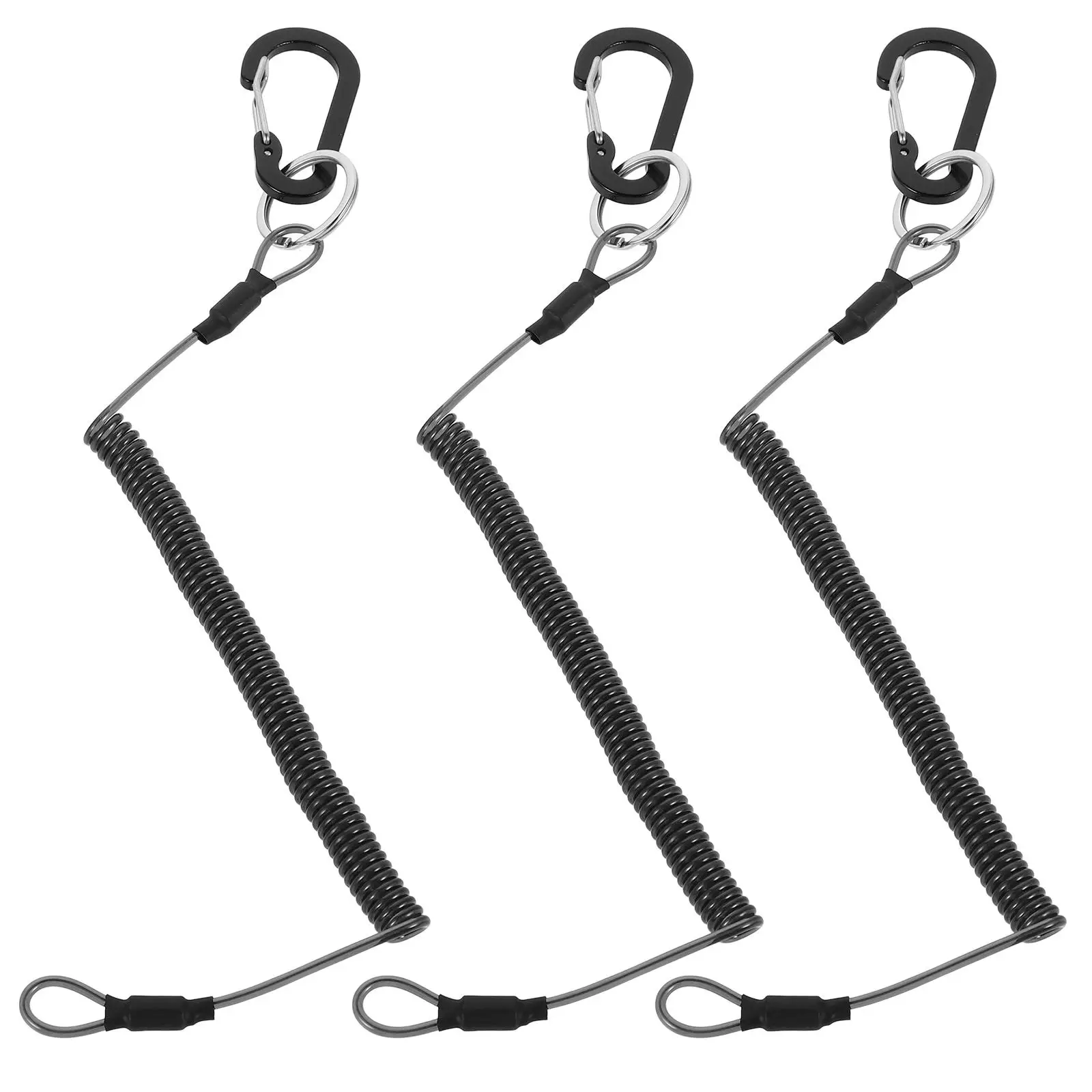 

3 Pcs Miss Rope Retractable Steel Wire Spring Lanyard Heavy Duty Fishing Gear Carabiner Keychain Elastic Design Multifunctional