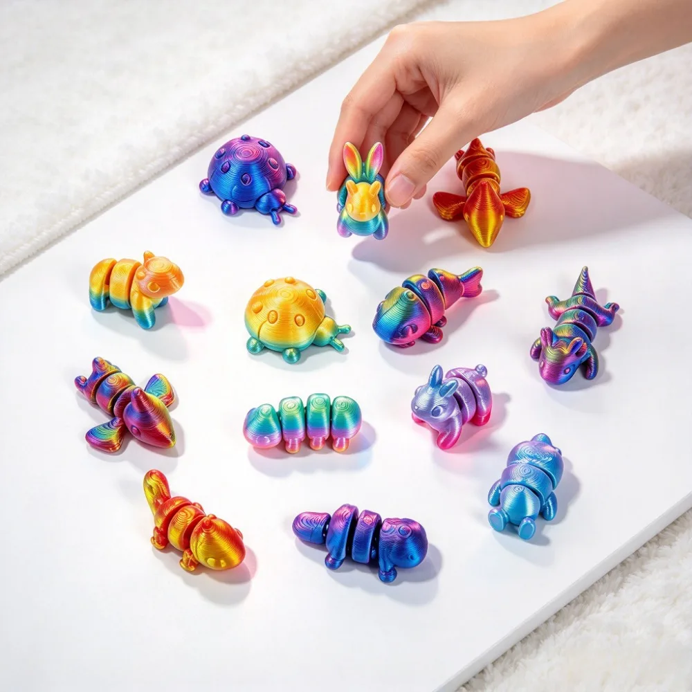 3D Printed Cute Toys Mini Colorful Multi-Jointed Animal Figurines Toys Office Decorations Desktop Ornaments Stress Relief Gifts