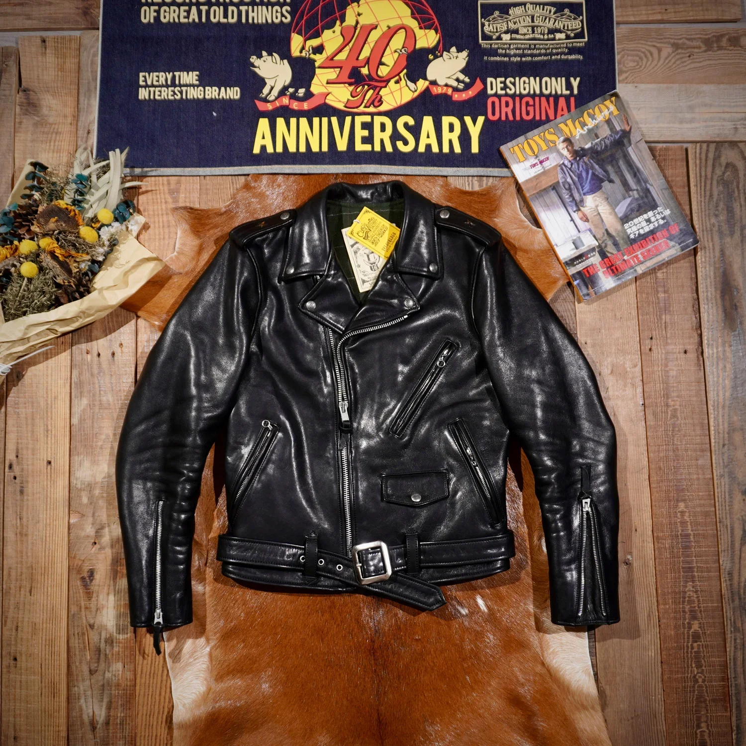 

American Vintage Classic Replica Marlon Brando 613 Vegetable Tanned Cowhide Slant Zip Biker Leather Jacket