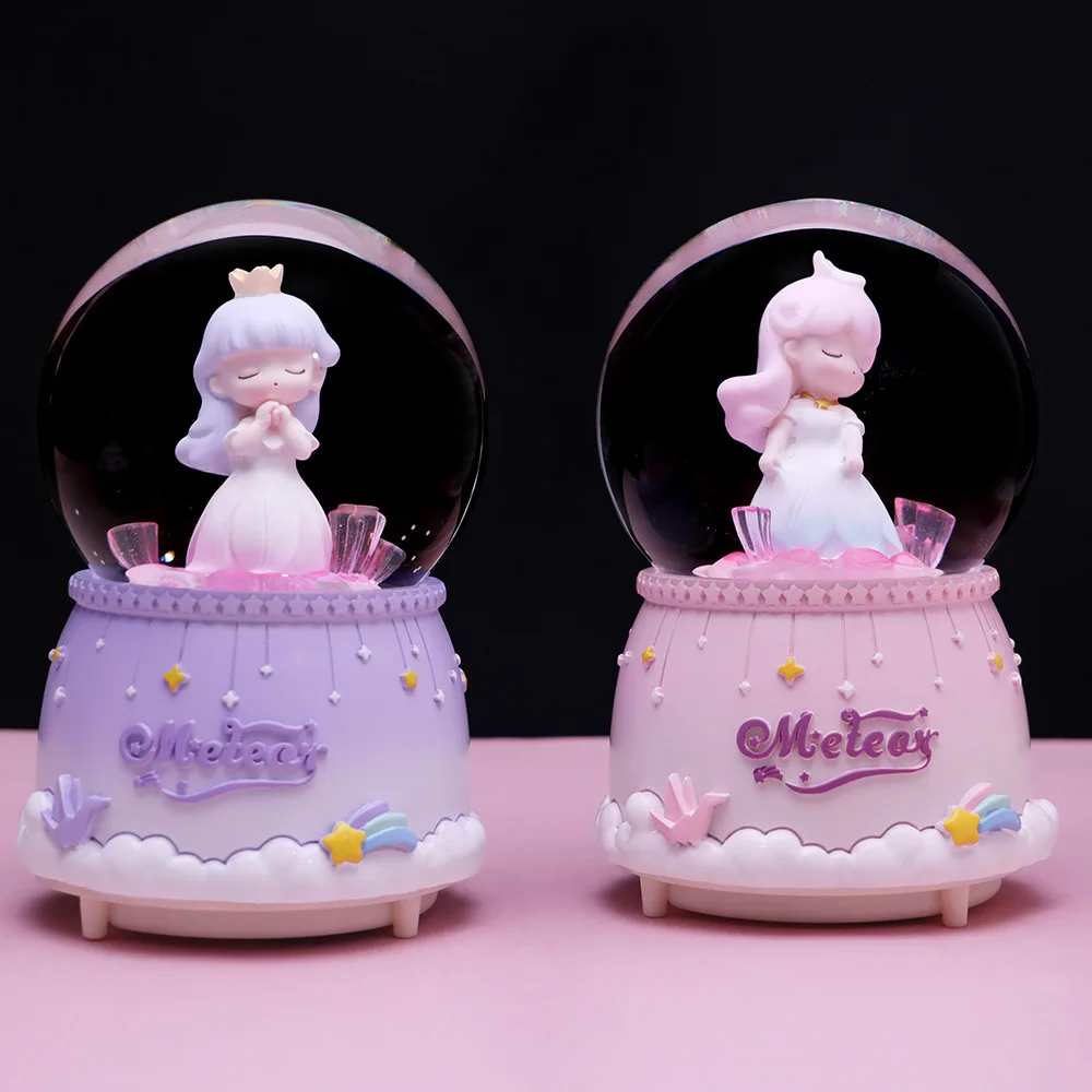 Crystal Ball Music Box Cute Cartoon Star Wish Girl Luminous Boutique Ornament Snowball