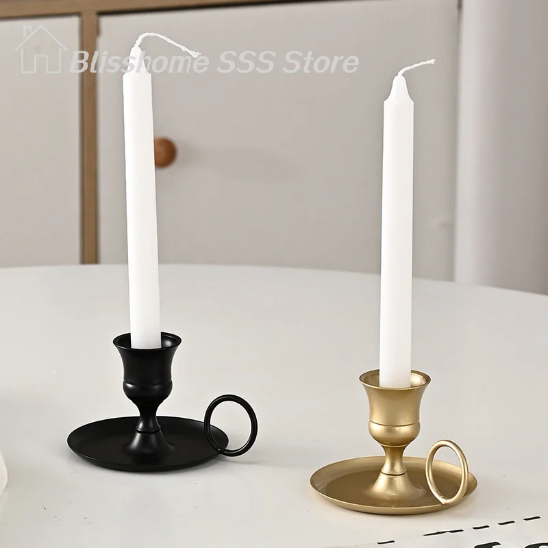 【S】Metal Candle Holder Desktop Candlestick Adornment Candle Holder With Handle Centerpiece Dining Table Wedding Festive
