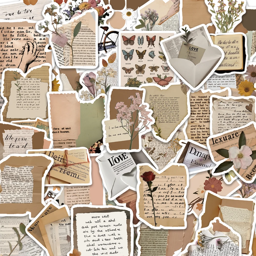 50PCS Nostalgic Retro Stickers Exquisite Handbooks Material Phone Cases Laptop Suitcases Water Cups Waterproof Stickers