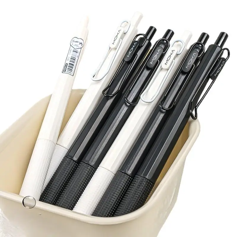 

6Pcs ST Tip Quick-Drying Ink No Smudge 0.5mm Black Ink Smooth Writting Retractable Gel Ink Pen Silicone Pen Grip