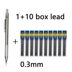 11Pcs/set All Metal Mechanical Pencils 0.3, 0.5, 0.7, 0.9, 1.3 2.0Mm Lead Refills Art, Writing, Sketching Retractable Design