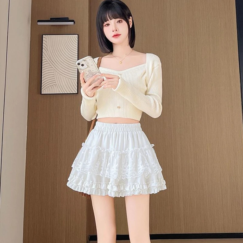 夏 A ライン夜会服の女性の黒のスカート 2025 韓国ファッションハイウエスト Y2k 服レディースレースパッチワークかわいいミニスカート
