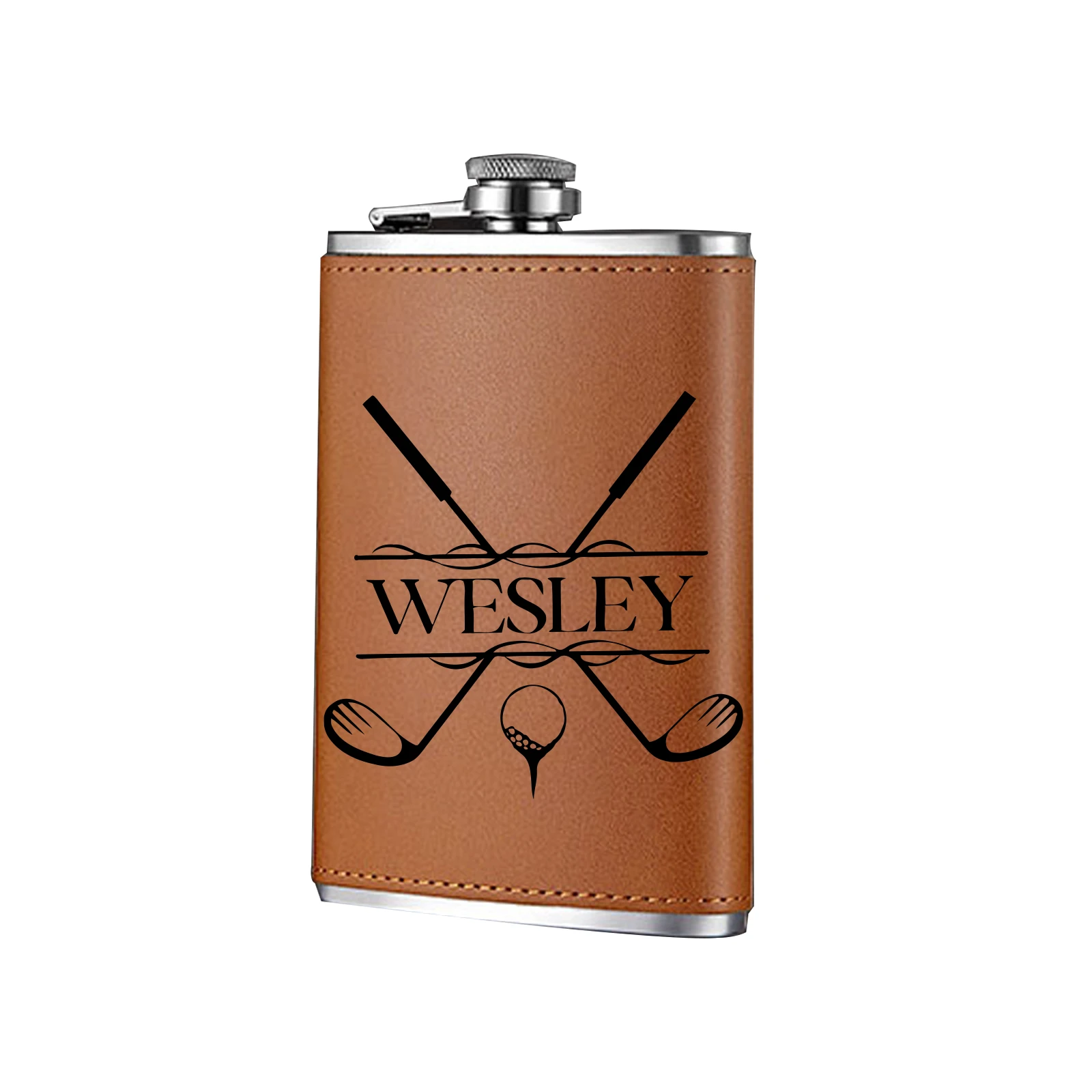 Custom Groomsmen Flask, 8oz Personalized Hip Flask For Men, Stainless Steel Hip Flask, Engraved Flask, Brown Leatherette Flask