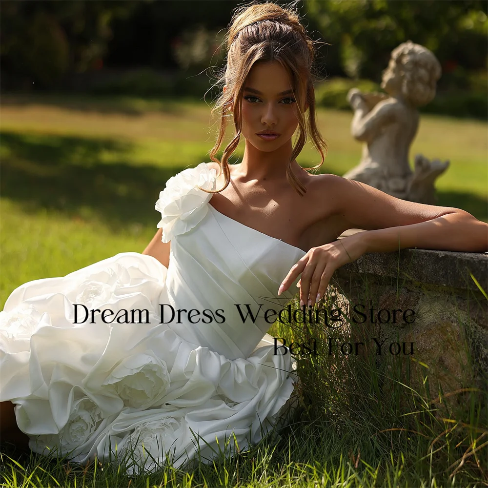 DREAM Flowers A-Line Short Wedding Dresses Women Boat-Neck Tiered Open Back Sleeveless Bridal Gown Vestido De Novia Customized