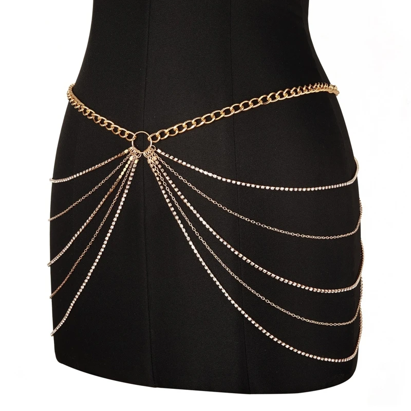 Dames Body Chain Belt Legering en meerlaagse gotische punk tailleriem verstelbaar