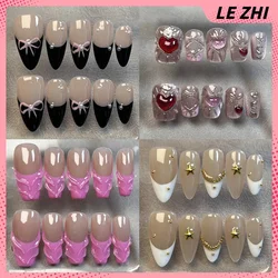 Uñas postizas hechas a mano, ataúd largo, almendra, Ballet, desnudo, mariposa Simple, acrílico, portátil para el trabajo, prensa en uñas, arte, favores de fiesta