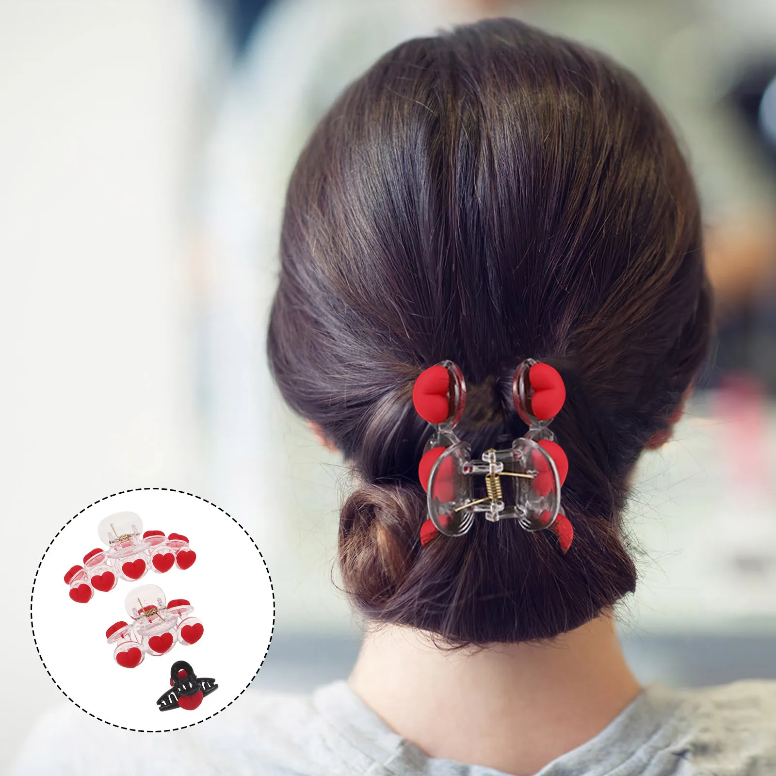 

6Pcs Valentine Hair Claw Clips Heart-Shaped Accessories Red Large Medium Small Sizes Cute Clips for Women