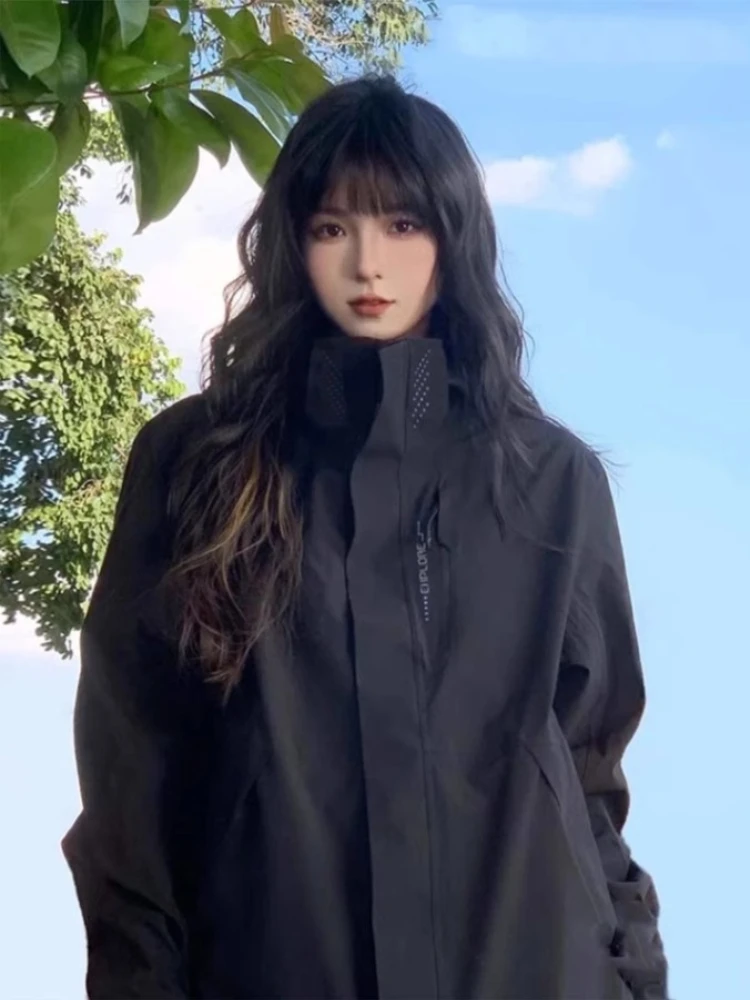 

Jackets Women Couple American Style Cool Girl Outdoor Workwear Windproof Hooded Zipper Coats Personality Hipster Prevalent New