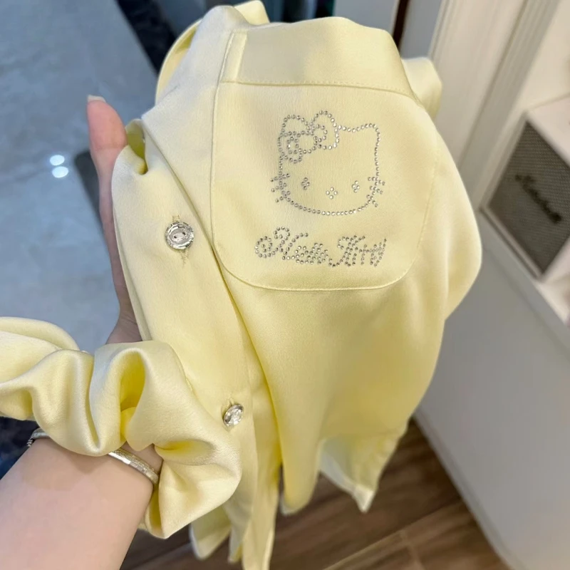 

Sweet Hello Kitty Anime Kawaii Sanrio Ins Y2k Long Sleeve Jacket Pants Set Cute Cartoon Ice Silk Pajamas Clothes Gifts Toys