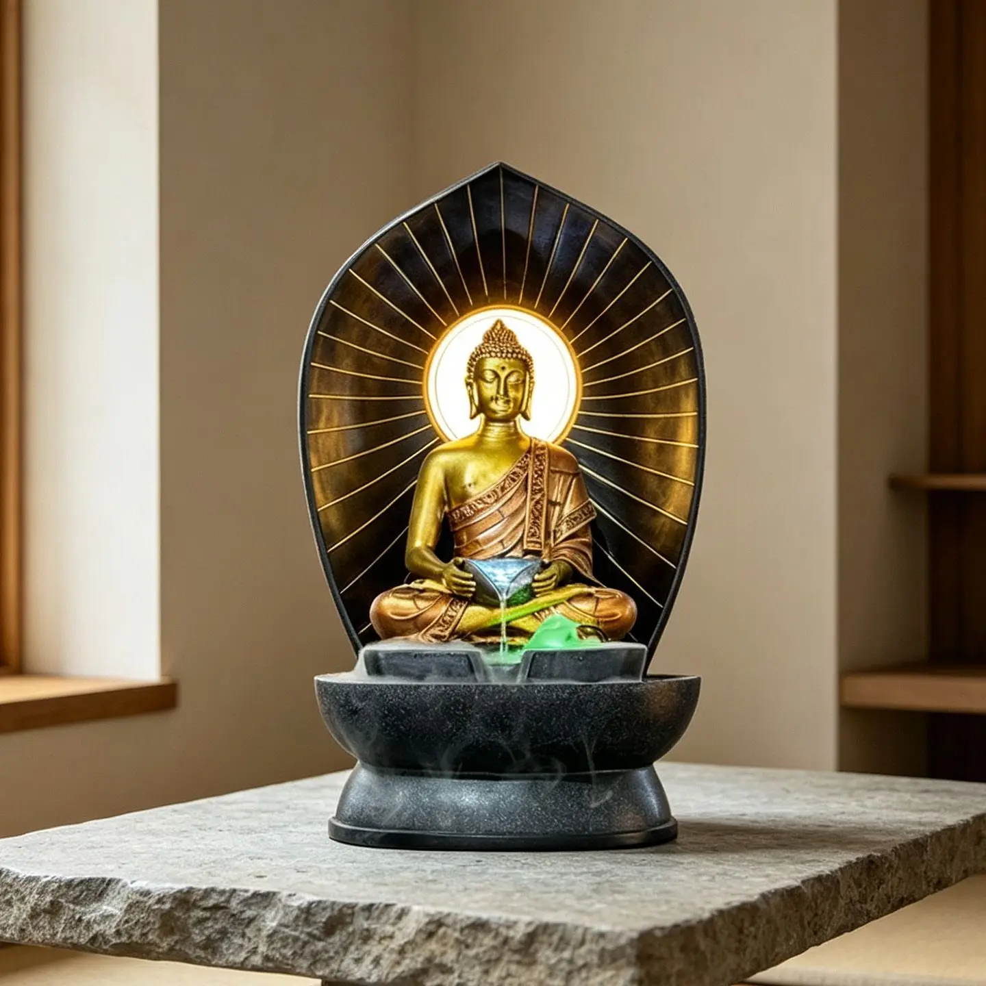 New Chinese Zen Buddha statue, flowing water ornament, circulating water fountain, lucky humidification, home decoration