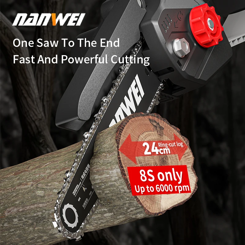 NANWEI 6&8 Inch Brushless chain saw Cordless Mini Handheld Pruning Saw Portable Woodworking Electric Saw Cutting Tool