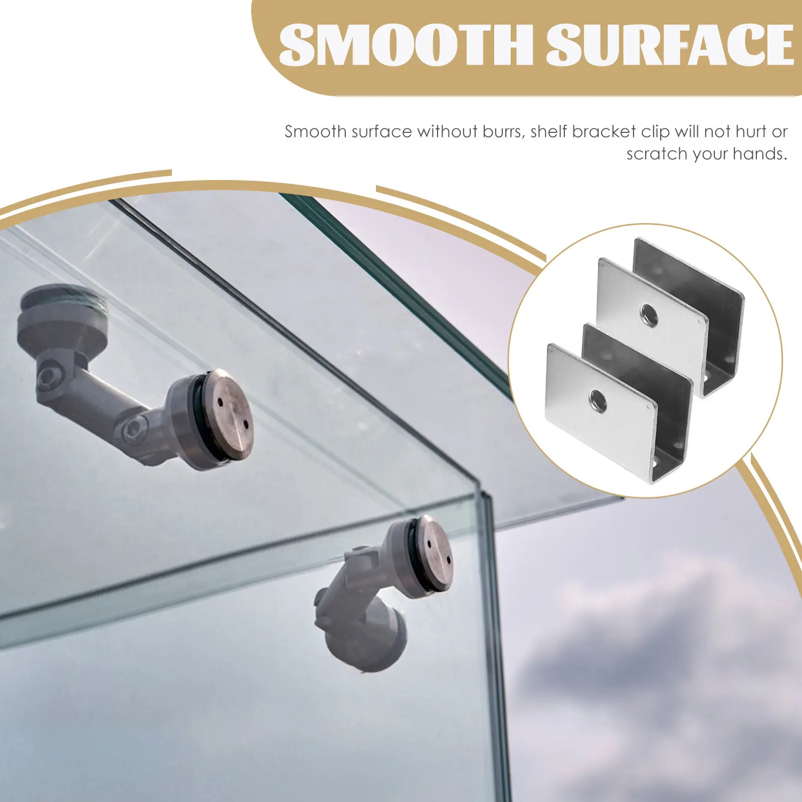 8Pcs Glass Shelf Clamps Stainless Steel No-Drill Fixation Smooth Edge Design for Kitchen Cabinets Pillars Window Frames Glass