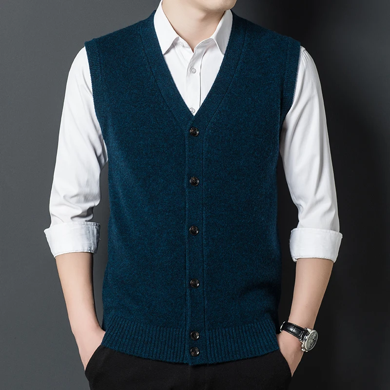 

2023 Autumn and Winter Loose Large Cashmere Vest Men's V-neck Sleeveless Warm Cardigan Vest