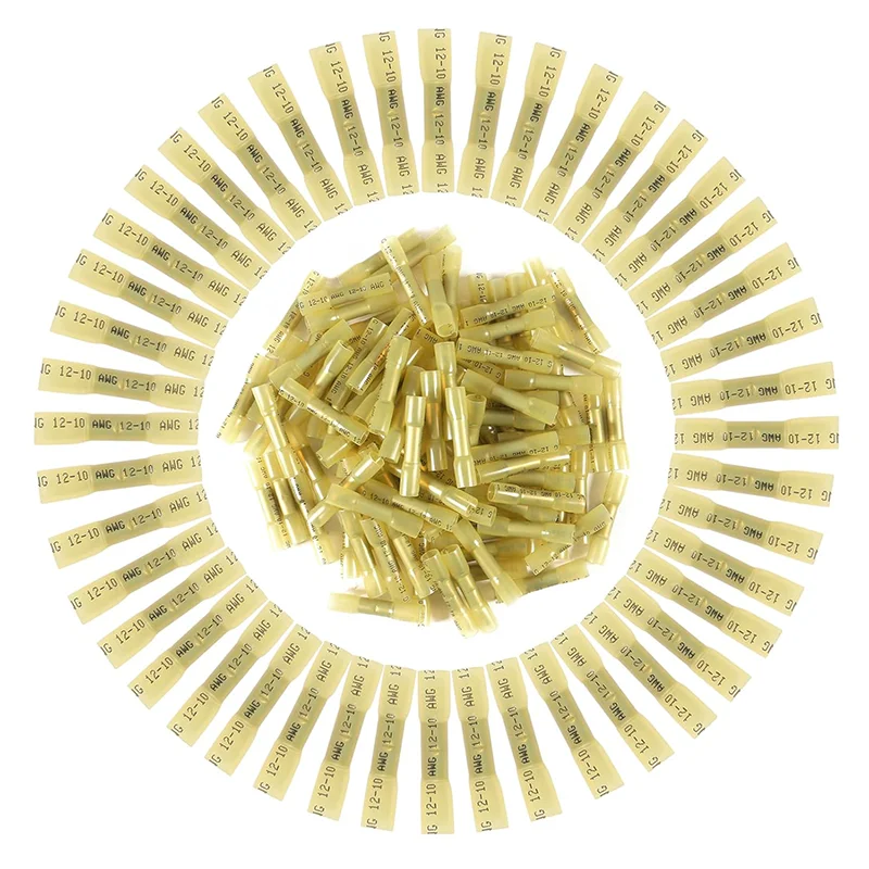 

50PCS Heat Shrink Crimp Terminals Waterproof Fully Insulated Seal Butt Electrical Wire Connectors Kit Assortment 12-10 AWG