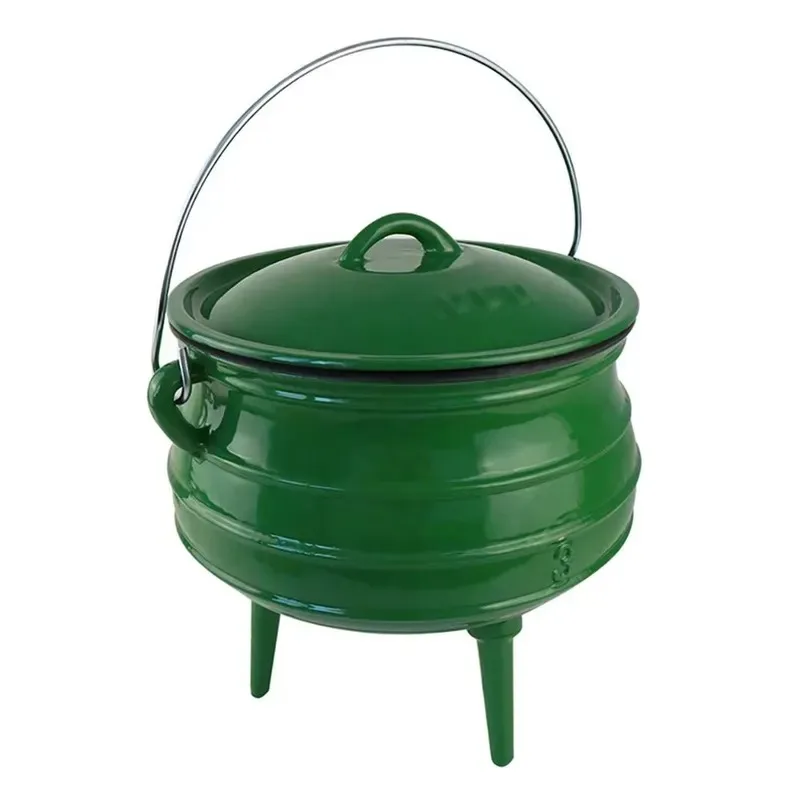 Enamel Coated Cast Iron Dutch Oven with Tripod Handle for Outdoor Cooking
