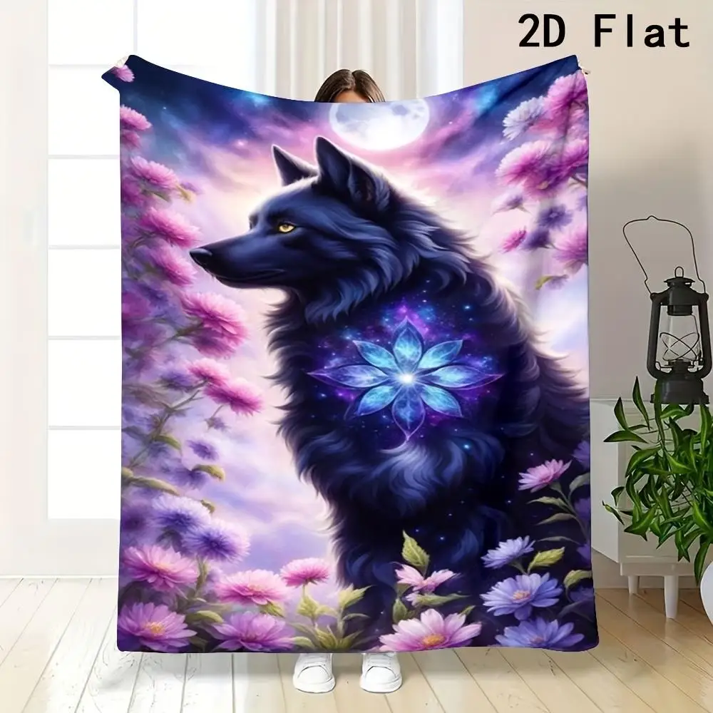 Aesthetic Mystical Wolf Spirit Art Throw Blanket Plush Cozy Bed Cover Digital Print Fantasy Decor Gift for Living Room Bedroom