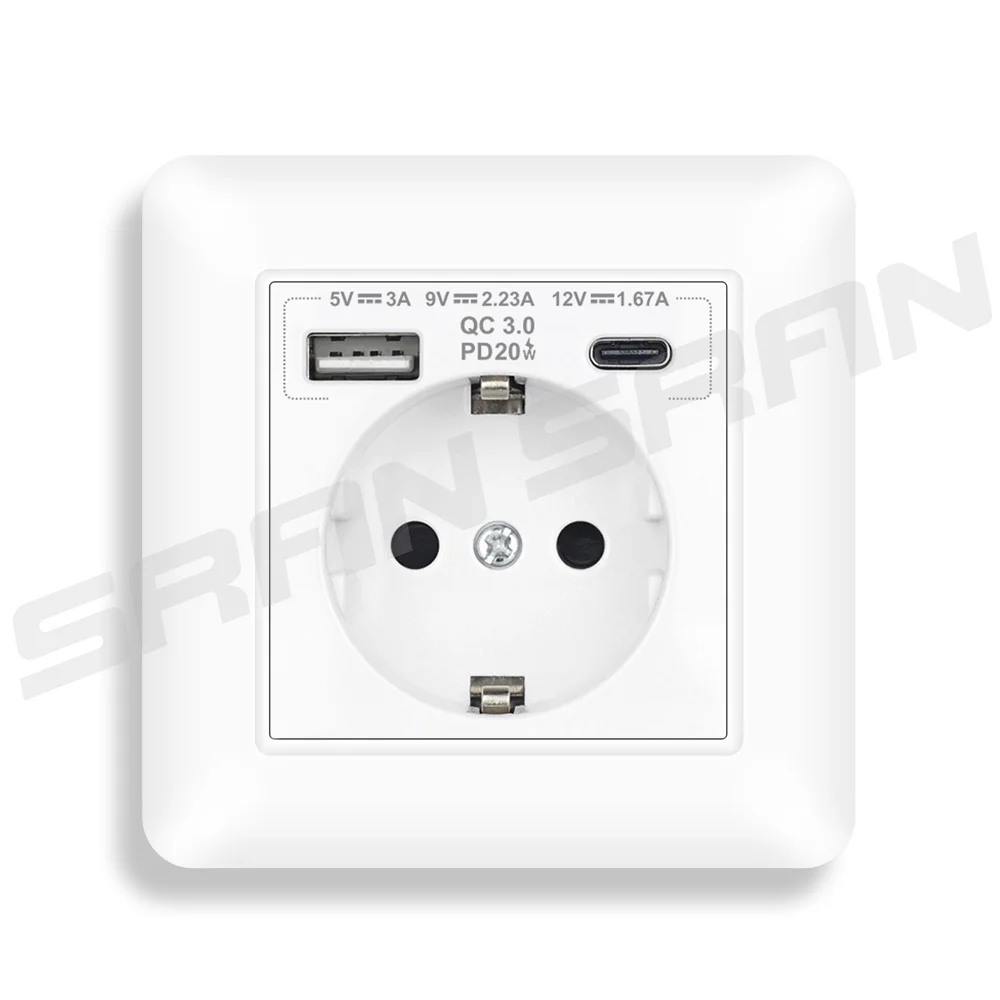 

Стенная розетка VISWE со стандартом ЕС для быстрой зарядки USB c 20W, 82 * 82 мм огнестойкая панель ПК, разъем с портом USB
