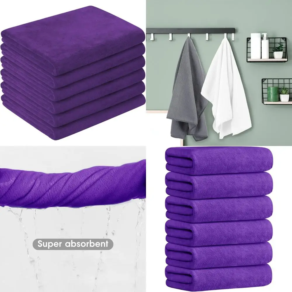 

Набор из 6 больших банных полотенец, 30 x 60, высокая впитываемость, быстросохнущие, идеально подходят для спорта и йоги, фиолетовые