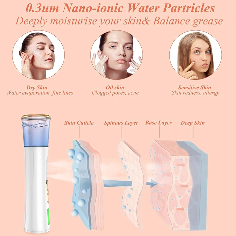 Pulvérisateur de brume facial portable à double tête, mini humidificateur hydratant, soins de la peau, affichage LED, nébuliseur de détermination de la vapeur qualifiée ale