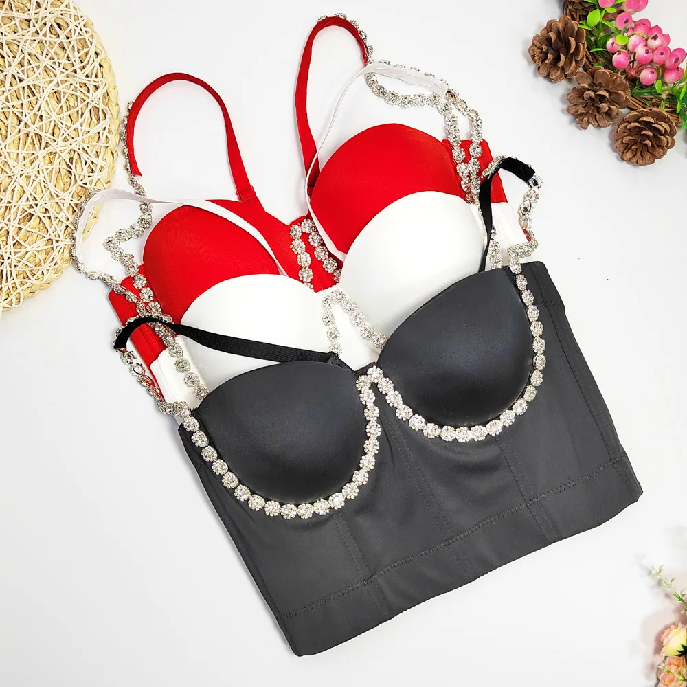 Unique Beading Design Rhinestone Women Corset Sexy Diamond Costume Bustier Girl Tank Top Lady Cropped Top Party Evening Wear
