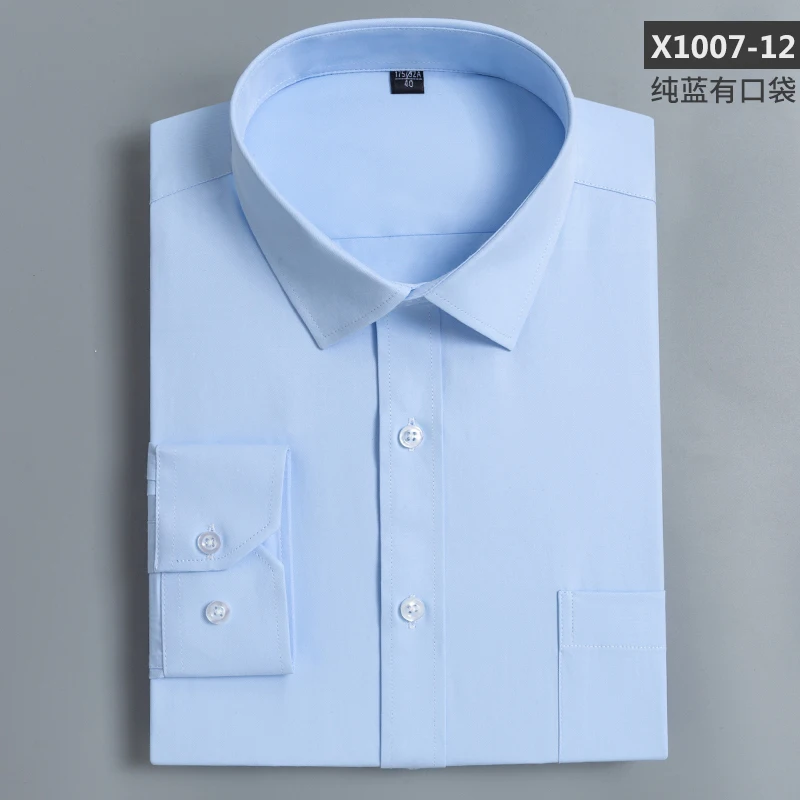 S-8XL Heren slim fit zakelijk formeel overhemd met lange mouwen, lichtblauw professioneel werkoverhemd, wit overhemd in grote maten