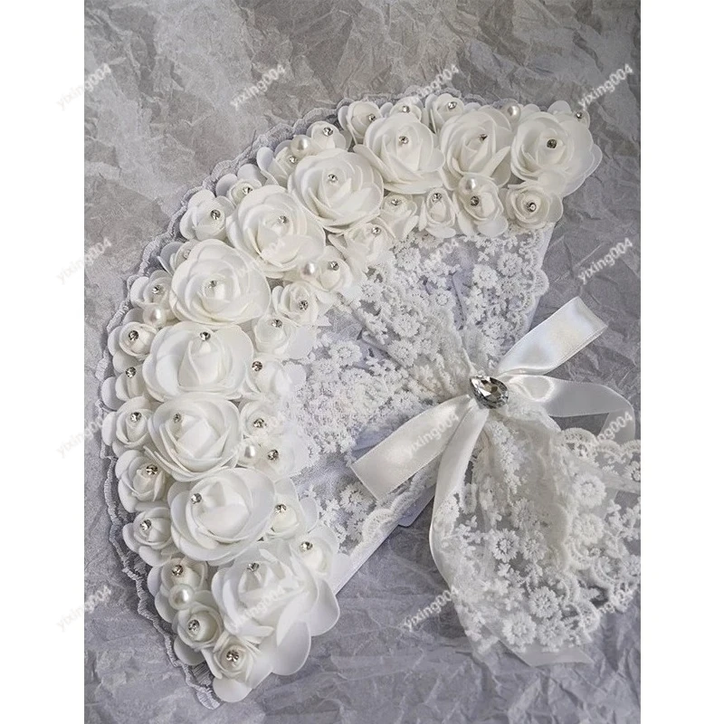

Floral Lace Feather Fan, High Quality Retro Fan for Catwalk Stage Tea Party Decor