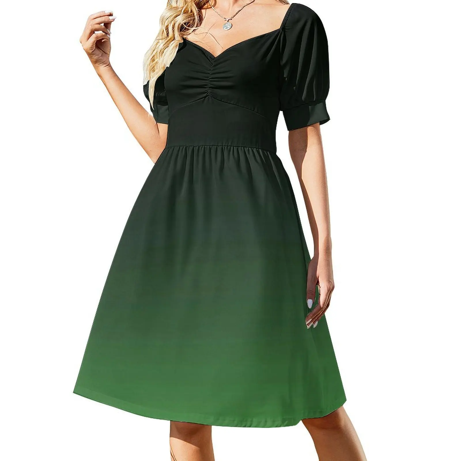 فستان قصير بنمط Preppy باللون الأخضر للنساء على شكل حرف A فستان كاجوال فضفاض مناسب للاستخدام اليومي أخضر متدرج بألوان بسيطة للفتيات #4