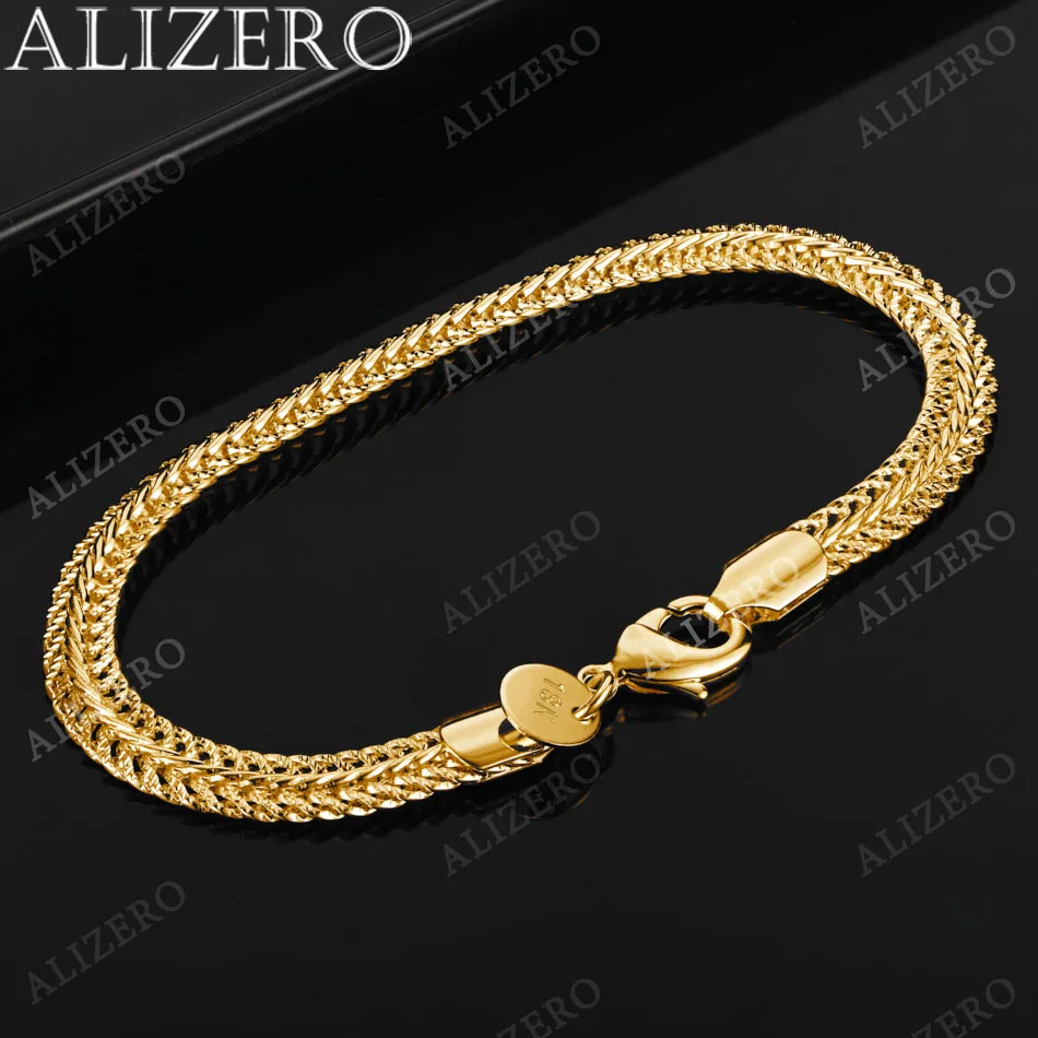 ALIZERO 925 Sterling Silver 18K Gold 6mm Sideways Chain Bransoletki dla kobiet Mężczyźni Ślub Bankiet Impreza Prezent Biżuteria modowa